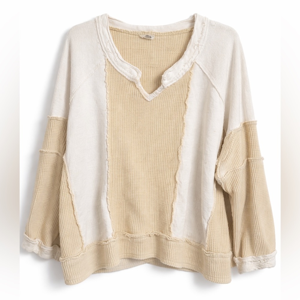 POL Oversized Waffle Knit Patchwork Pullover Larg… - image 5